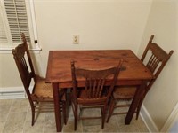 Wooden Table & 3 Vintage Dining Chairs