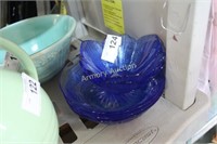 BLUE GLASS BOWLS AND PLATES