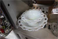 MILK GLASS COMPOTE AND BOWL