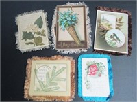 FIVE VICTORIAN SILK-FRINGED GREETING CARDS
