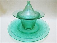 DEPRESSION GLASS COV'D COMPOTE with UNDERPLATE