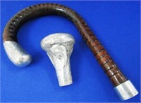 CANE HANDLE WITH STERLING SILVER MOUNTS
