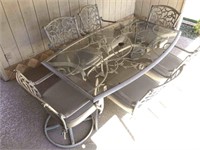 Cast metal outdoor patio table, 6pc chairs