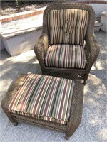 2pc outdoor woven synthetic wicker chair, ottoman