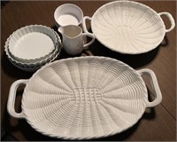 White ceramic serving dishes, tart pans
