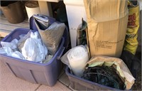Plastic sheeting, tarp, wire basket, clothes pins