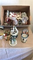Group of holiday items Snow globes decorative