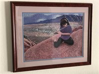 Framed watercolor print: Navajo flute player