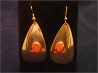 Sterling & Coral Pendant Earrings - Unmarked
