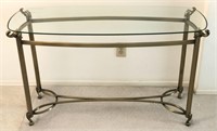 Metal base glass top hall/sofa table