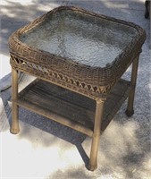 Woven synthetic outdoor wicker glass top sidetable
