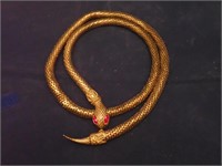 Vtg Whiting & Davis Gold Snake Necklace Rhinestone