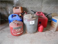 9 Gas Cans - Metal and Plasitc