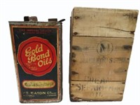 GOLD BOND OILS 1 GALLON CAN & WOOD CASE