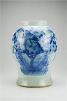 Chinese celadon ground blue & white porcelain jar