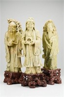 Three Chinese soapstone carved standing figures