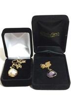 Purple Stone Gold Necklace Marked 14K