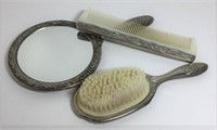 Silver Plated Ladies Brush, Comb & Mirror