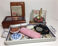 Ladies Dresser Top Items-Tray, Pill Boxes,
