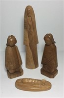 Four Piece Nativity Hand Carved Wood