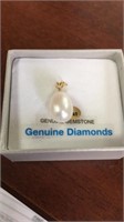 14k freshwater pearl and diamond pendant