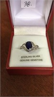 SS sapphire and white topaz ring size 8