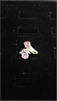 SS gold plated amethyst and cz ring size 6