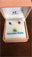 Yellow gold synthetic ruby earrings comes with