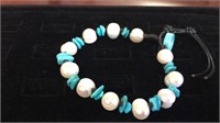 Genuine freshwater pearl and turquoise bracelet