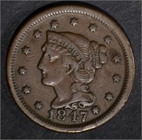 1847 LARGE CENT, N-21 VF/XF SCARCE VARIETY