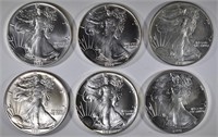 6-GEM BU 1991 AMERICAN SILVER EAGLES