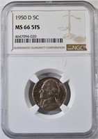 1950-D JEFFERSON NICKEL NGC MS66 5FS