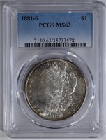 1881-S MORGAN DOLLAR, PCGS MS-63