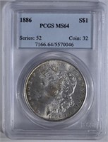 1886 MORGAN DOLLAR, PCGS MS-64