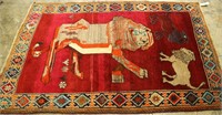 SEMI ANTIQUE PICTORIAL PERSIAN LION RUG