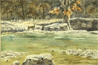 LANDSCAPE WITH DEER WATERCOLOR PAINTING