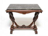 Neoclassical Marble & Wood Side Table, Antique