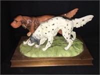 Porcelain Dog Figural Grouping On Wooden Base