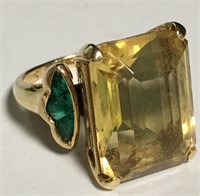 14k Gold Ring With Yellow And Green Stones