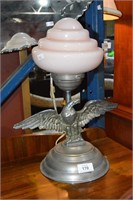 Art deco table lamp with chromed figure of an