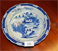 Chinese shallow dish with blue & white glaze