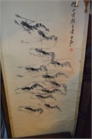 Chinese ink scroll of shrimp with