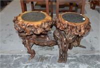 Pair Chinese rootwood side tables/stools,