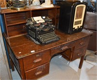 Vintage oak 5-drawer desk complete with