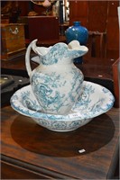 Antique wash jug and bowl, blue & white