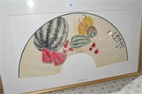 Chinese hand painted fan panel with fruit