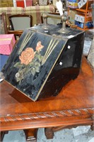 Vintage hand painted tin plate coal scuttle