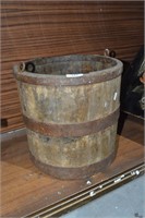 Vintage timber metal bound pail, missing handle,
