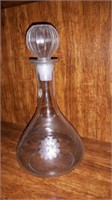 Vintage cornflower etched glass decanter