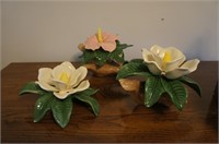 3 Porcelain Flower Knick Knacks